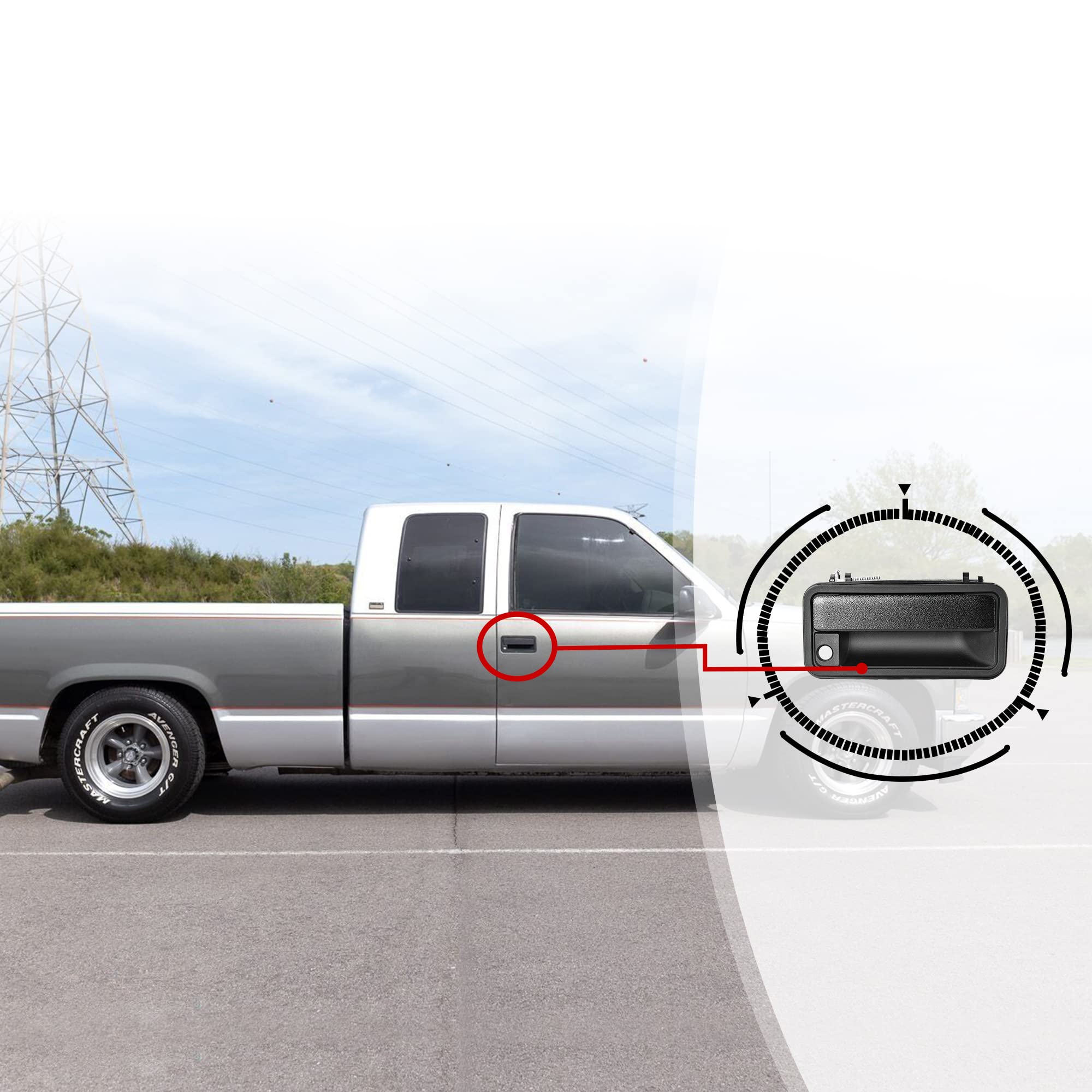 Exterior Door Handle, Front Right Passenger Side, All Plastic, Compatible With 1988-2001 Chevy Gmc K1500 K2500 K3500, C1500 C2500 C3500 Suburban, Tahoe, Yukon, Cadillac 15742230, 77073, Gm1311132